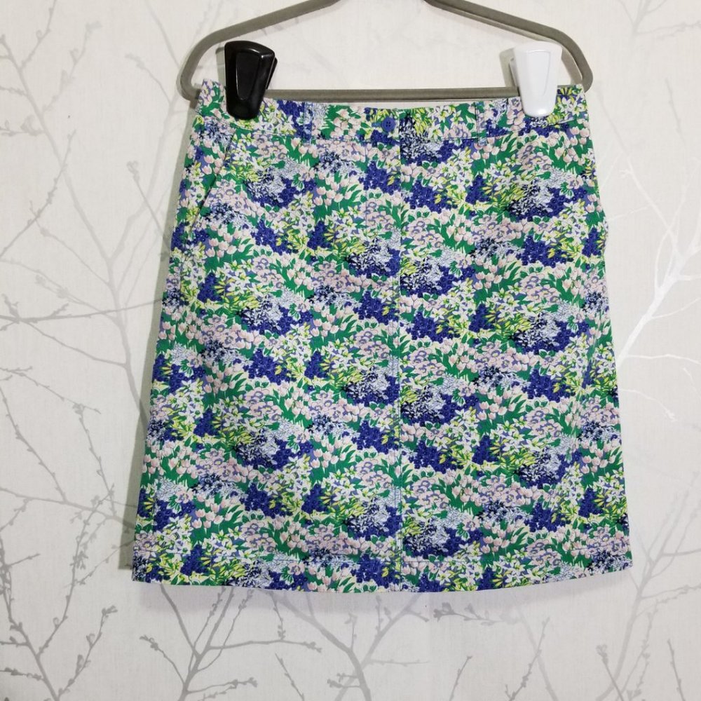 Talbots Green & Blue Floral Print Pencil Skirt
